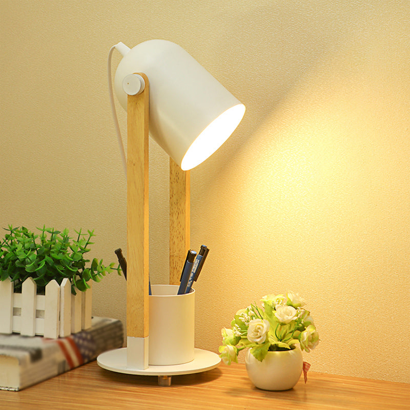 Einstellbare Kuppeltisch-Leuchte-Makkaron-Metall-1-Licht-Holzstudienlampe mit Stifthalter