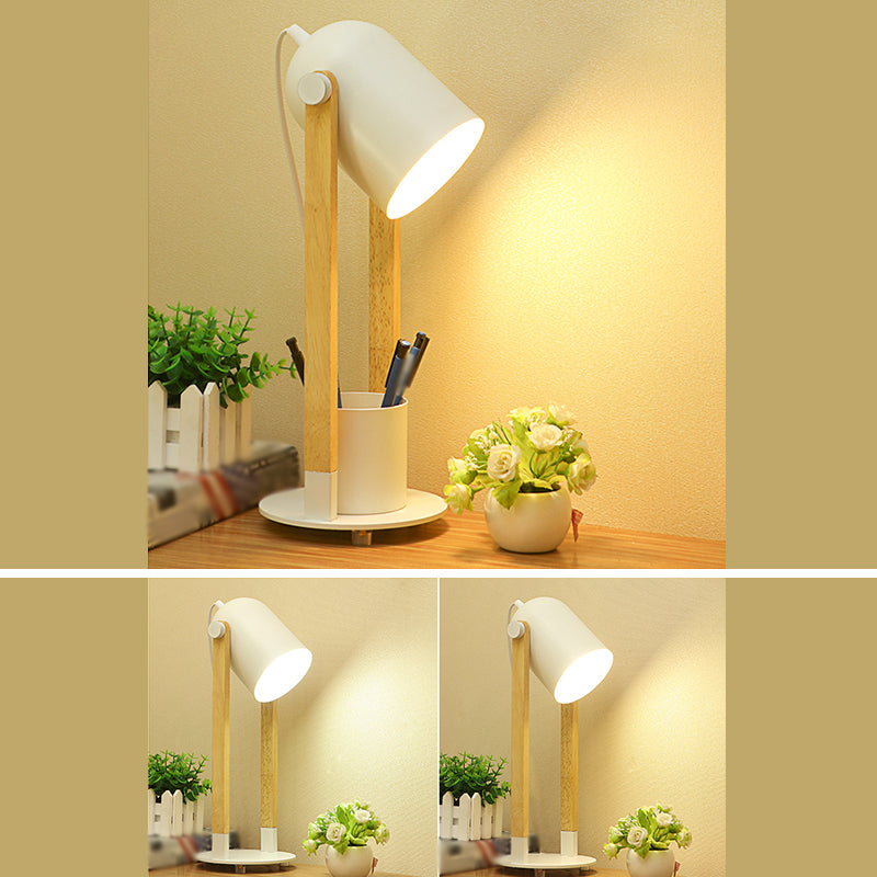 Einstellbare Kuppeltisch-Leuchte-Makkaron-Metall-1-Licht-Holzstudienlampe mit Stifthalter