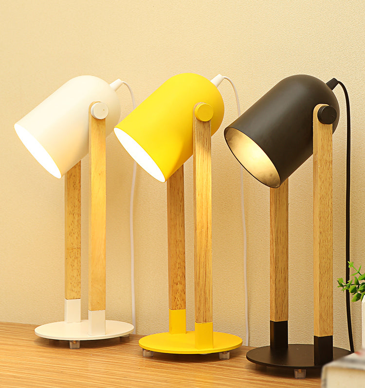 Einstellbare Kuppeltisch-Leuchte-Makkaron-Metall-1-Licht-Holzstudienlampe mit Stifthalter
