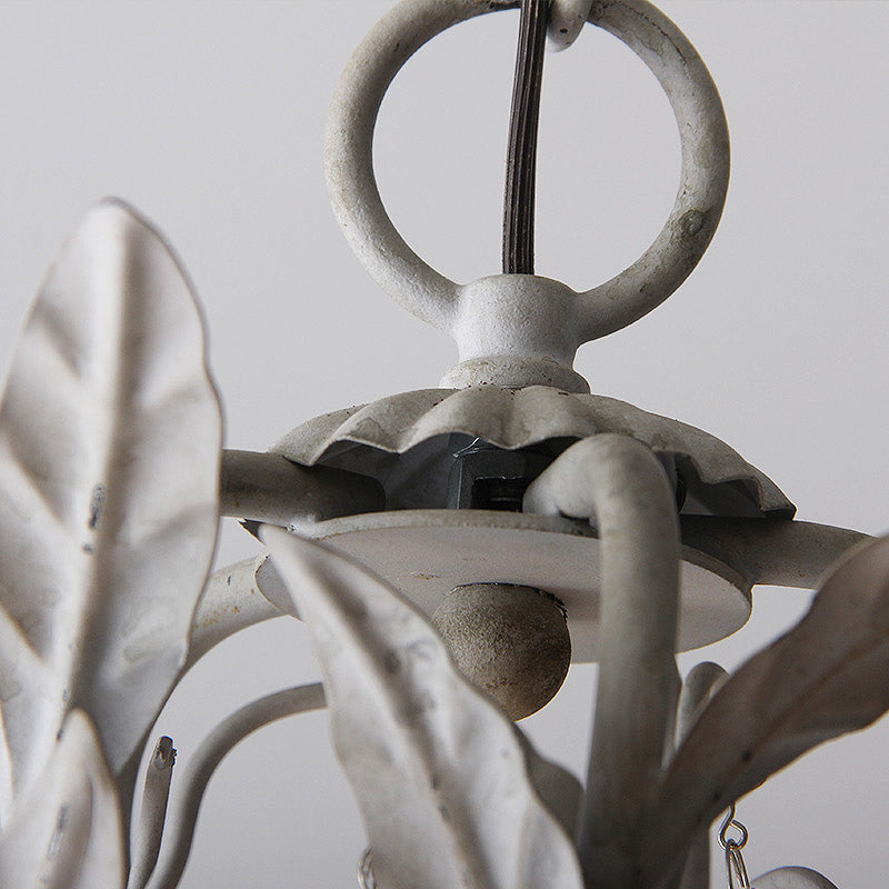 Metal Leaf Chandelier Lamp Modernism 5 Bulbs Grey/Distressed White Suspended Lighting Fixture with Crystal Drop