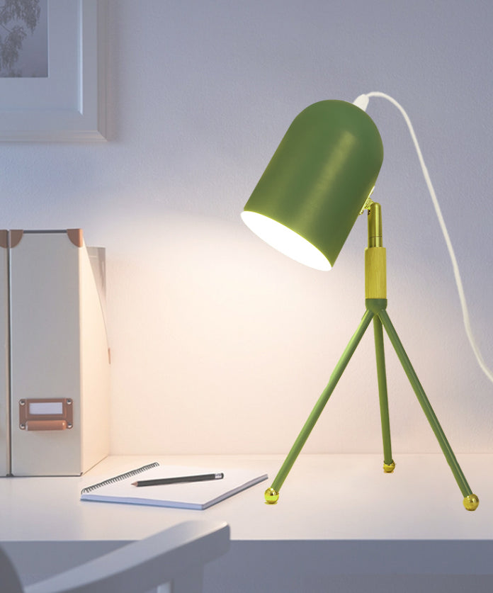 Macaron Tripod Table Light Metallic 1 Bulb Dorm Room Reading Book Lamp with Dome Shade