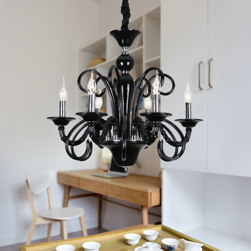 Candle Metallic Hanging Chandelier Light Industrial Style 6/8 Bulbs Black Finish Suspension Light for Living Room