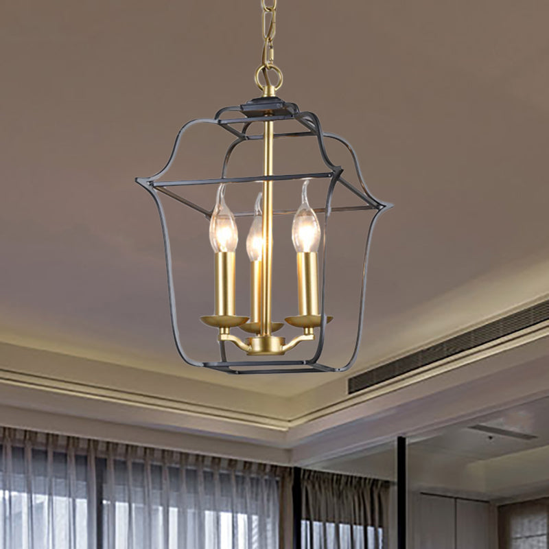 Metal Cage Shade Hanging Pendant Light Traditional Style 3/4 Heads Chandelier Lighting in Gold Finish