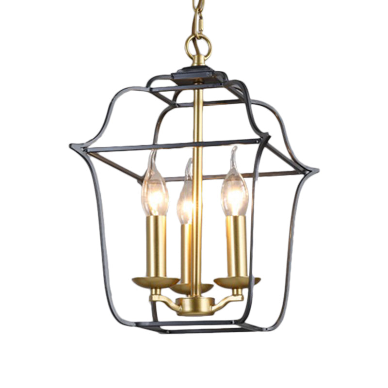 Metal Cage Shade Hanging Pendant Light Traditional Style 3/4 Heads Chandelier Lighting in Gold Finish