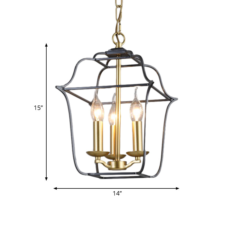 Metal Cage Shade Hanging Pendant Light Traditional Style 3/4 Heads Chandelier Lighting in Gold Finish
