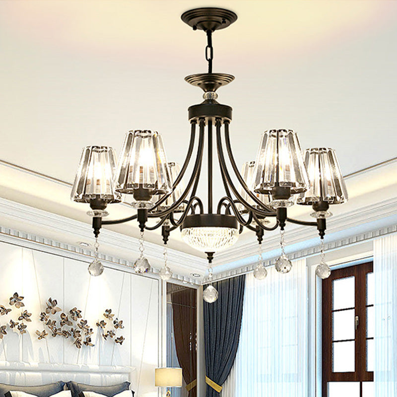 Tapered Ceiling Chandelier Modern Cut Crystal 3/6/8 Heads 23.5"/29.5"34.5" Wide Black Pendant Light Kit