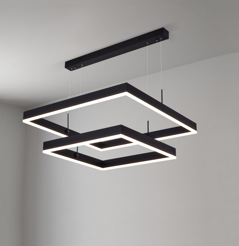 Luce a sospensione nera metallica quadrata al soffitto a led contemporanea per soggiorno