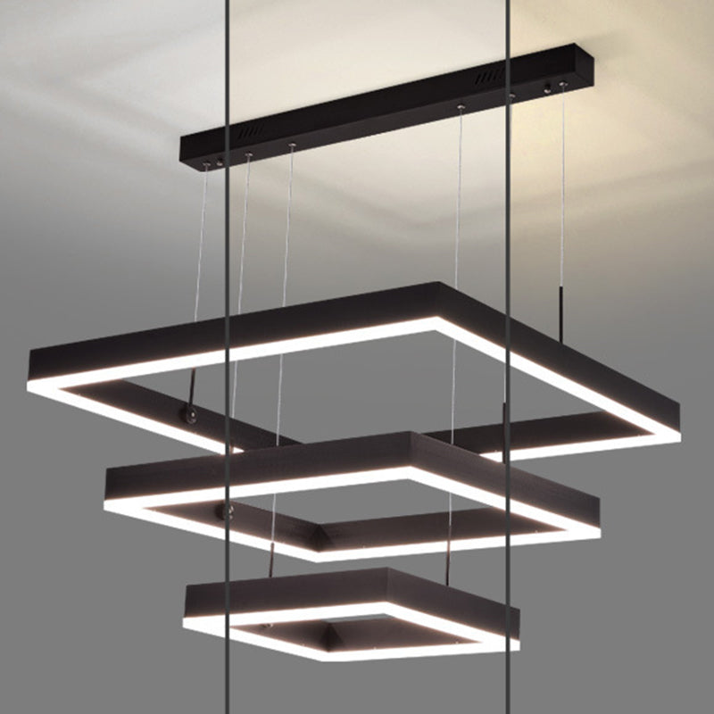 Luce a sospensione nera metallica quadrata al soffitto a led contemporanea per soggiorno