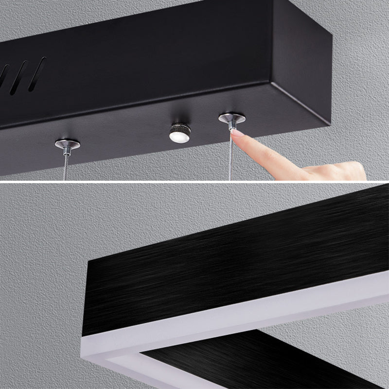 Luce a sospensione nera metallica quadrata al soffitto a led contemporanea per soggiorno