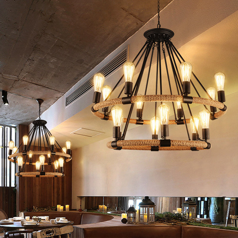 Candelier Costilla Ligera Circular Circular Costilería colgante colgante en negro