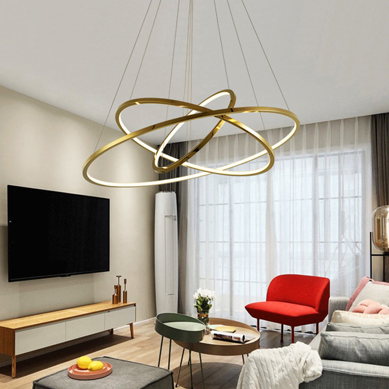 Multi-Layer Living Room Pendant Chandelier Metal LED Modern Hanging Light Kit in Gold