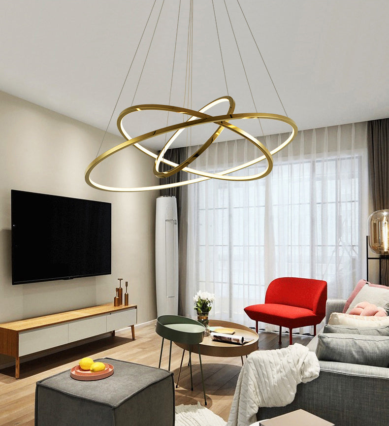 Multi-Layer Living Room Pendant Chandelier Metal LED Modern Hanging Light Kit in Gold