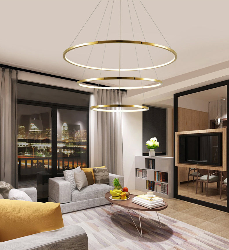 Multi-Layer Living Room Pendant Chandelier Metal LED Modern Hanging Light Kit in Gold