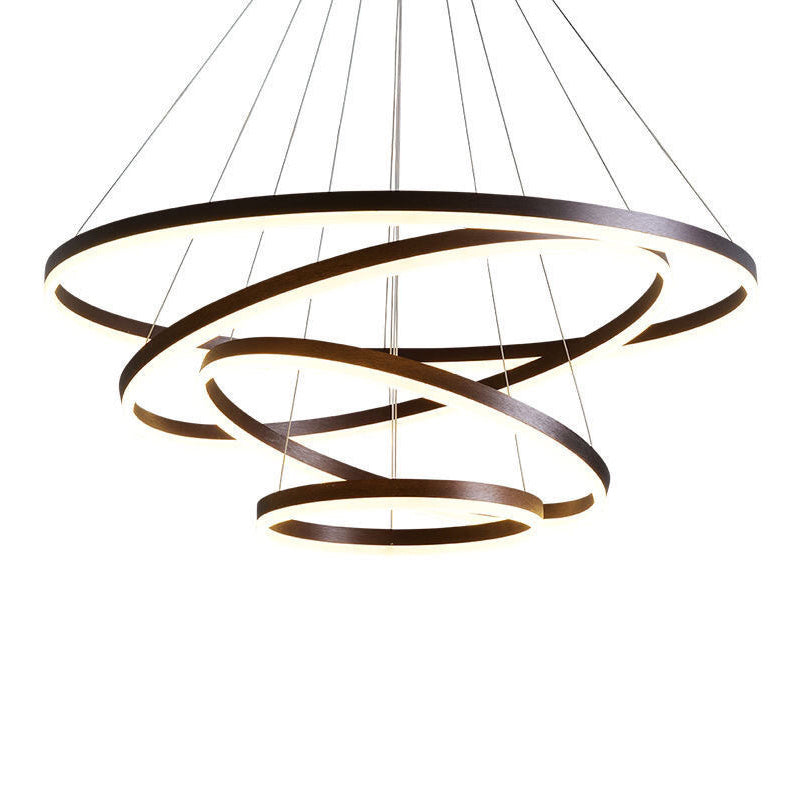 Coffee Orbicular Chandelier Light Fixture Minimalist Style LED Metal Pendant Light Fixture