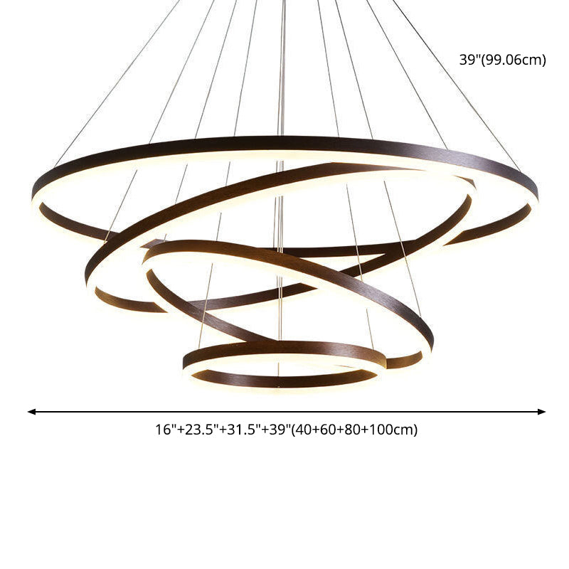 Coffee Orbicular Chandelier Light Fixture Minimalist Style LED Metal Pendant Light Fixture