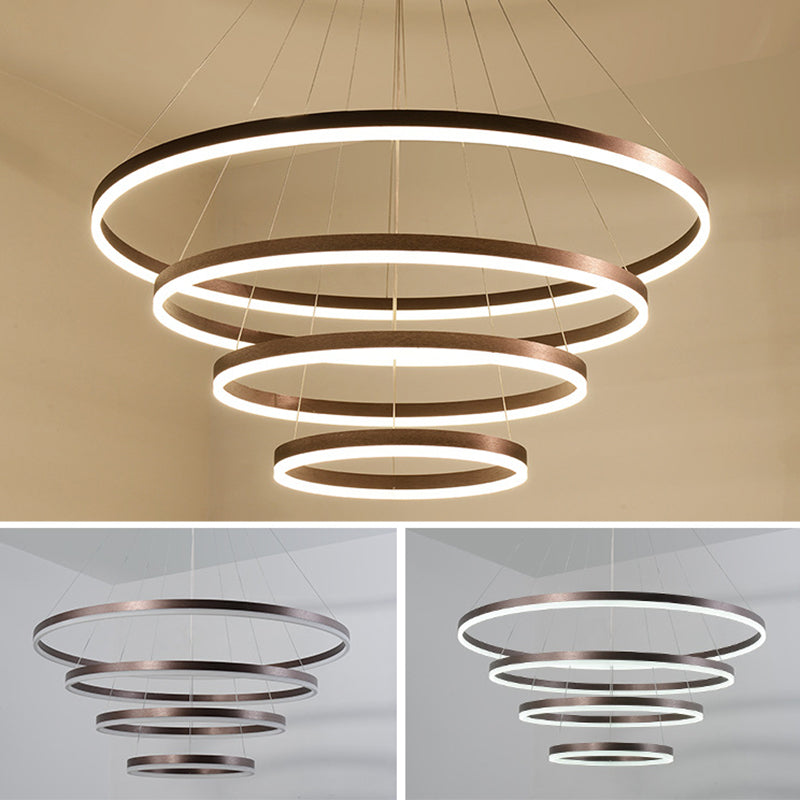 Coffee Orbicular Chandelier Light Fixture Minimalist Style LED Metal Pendant Light Fixture