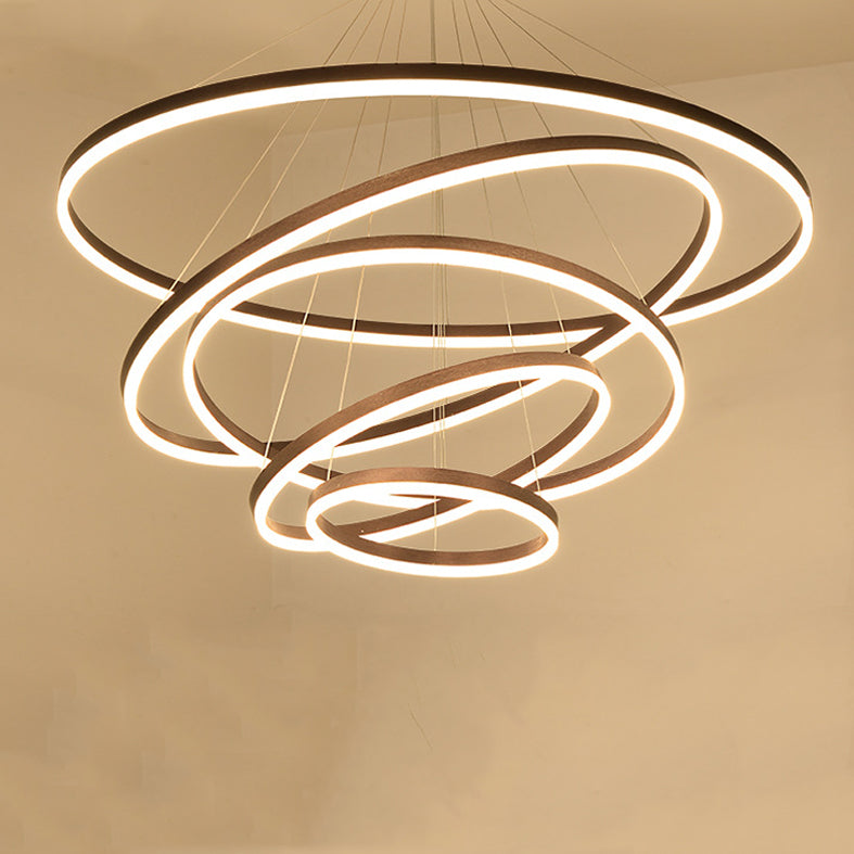 Coffee Orbicular Chandelier Light Fixture Minimalist Style LED Metal Pendant Light Fixture