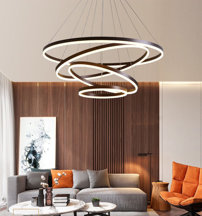 Coffee Orbicular Chandelier Light Fixture Minimalist Style LED Metal Pendant Light Fixture