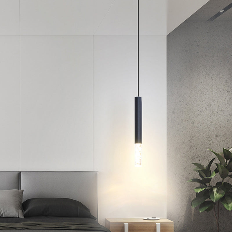 Cylinder Bedroom Pendant Lighting Fixture Acrylic LED Nordic Hanging Ceiling Light in Black