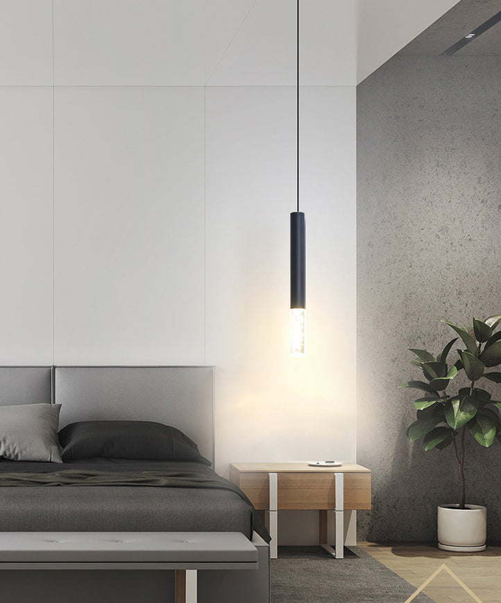 Cylinder Bedroom Pendant Lighting Fixture Acrylic LED Nordic Hanging Ceiling Light in Black