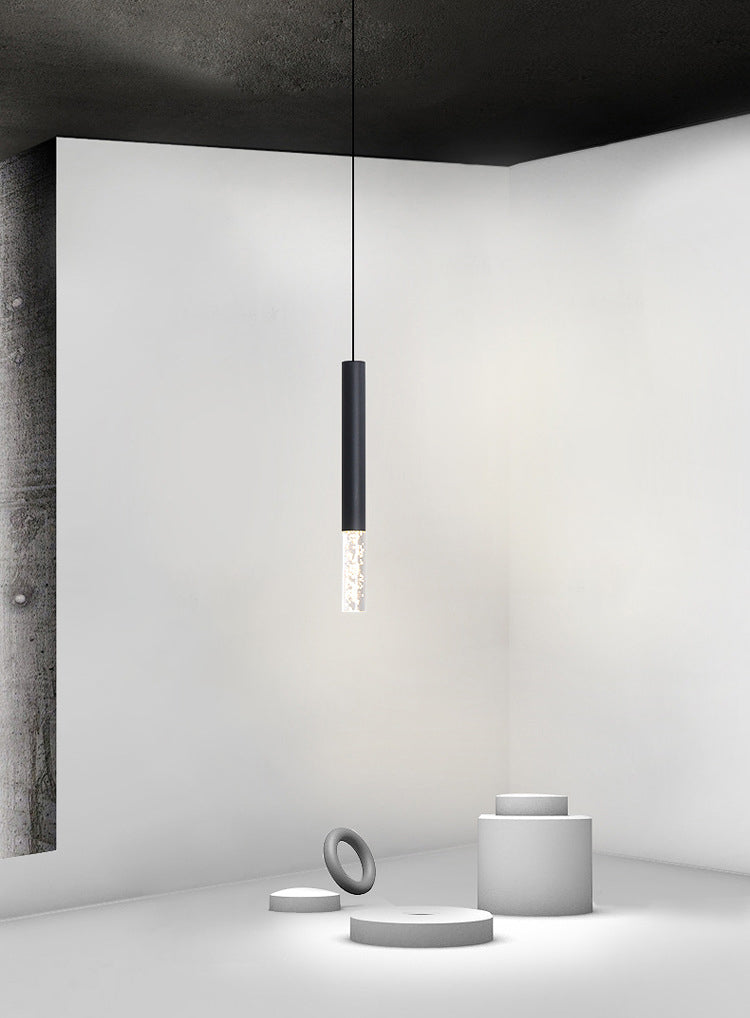 Cylinder Bedroom Pendant Lighting Fixture Acrylic LED Nordic Hanging Ceiling Light in Black