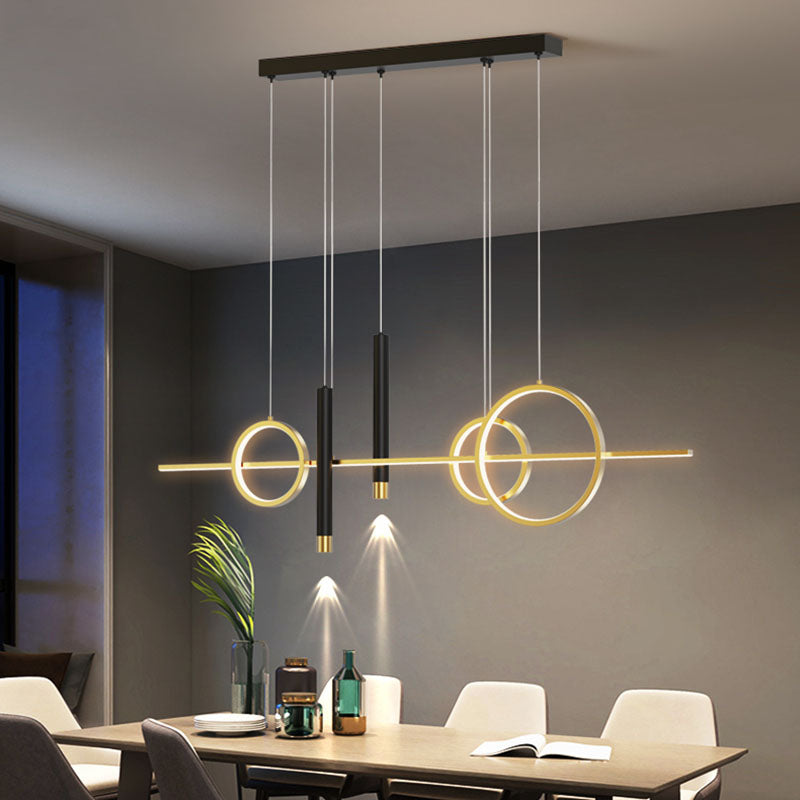 Dining Room New Modern Island Lighting LED Linear Metal Pendant Light with 2 Spotlights