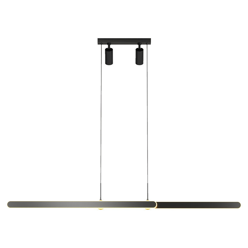 Linear Metal Chandelier Lighting Fixture Simple Style LED Black Island Ceiling Light