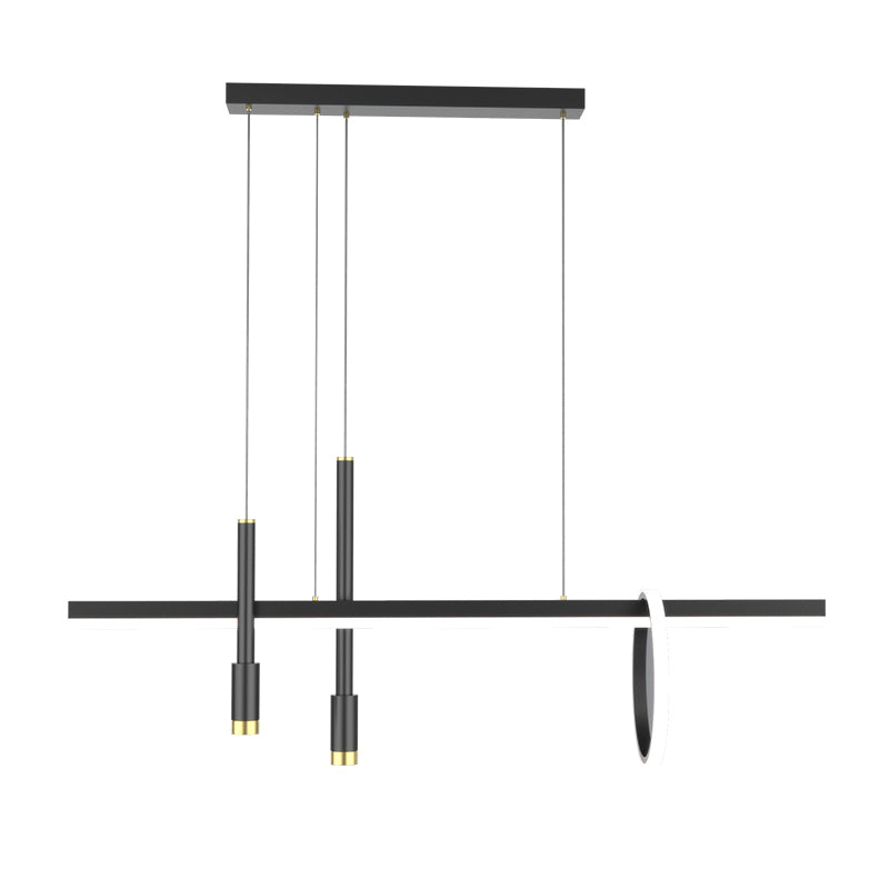 Linear Island Chandelier Light Nordic Metal Dinning Room LED Pendant Chandelier in Black