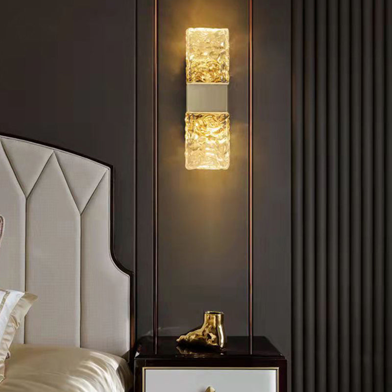 Minimalist Rectangle Sconce Light Fixture Crystal LED Bedroom Wall Light Sconce in Gold