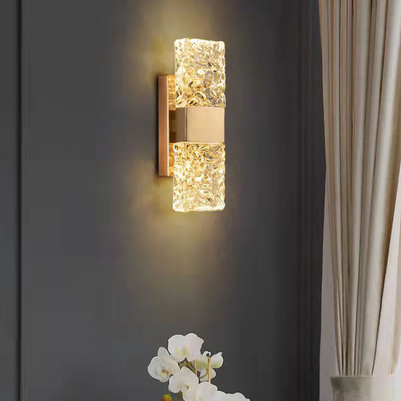Minimalist Rectangle Sconce Light Fixture Crystal LED Bedroom Wall Light Sconce in Gold
