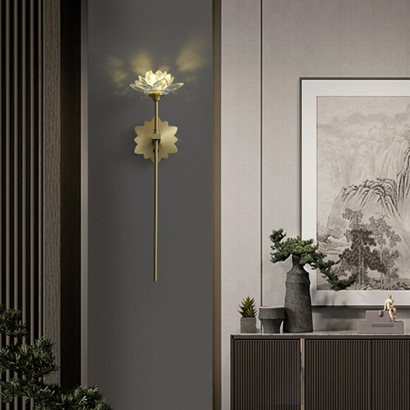 Crystal Floral Wall Sconce Lighting Simplicity Style Sconce Light Fixture in Gold