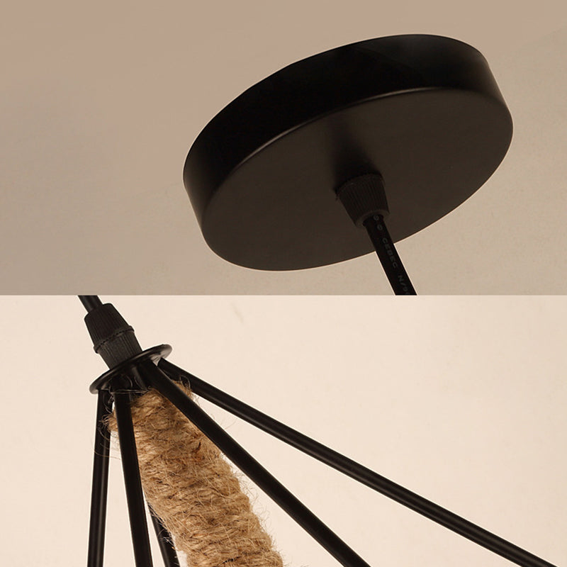 Diamond Cage Rope Ceiling Pendant Light Vintage Style Restaurant Pendant Ceiling Light in Beige