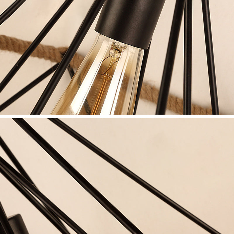 Diamond Cage Rope Ceiling Pendant Light Vintage Style Restaurant Pendant Ceiling Light in Beige