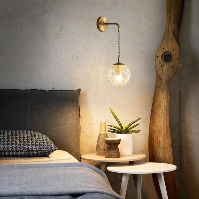 Bedroom Sconce Light Fixture Modern Style Gold Wall Mounted Lighting with Ball Crystal Shade