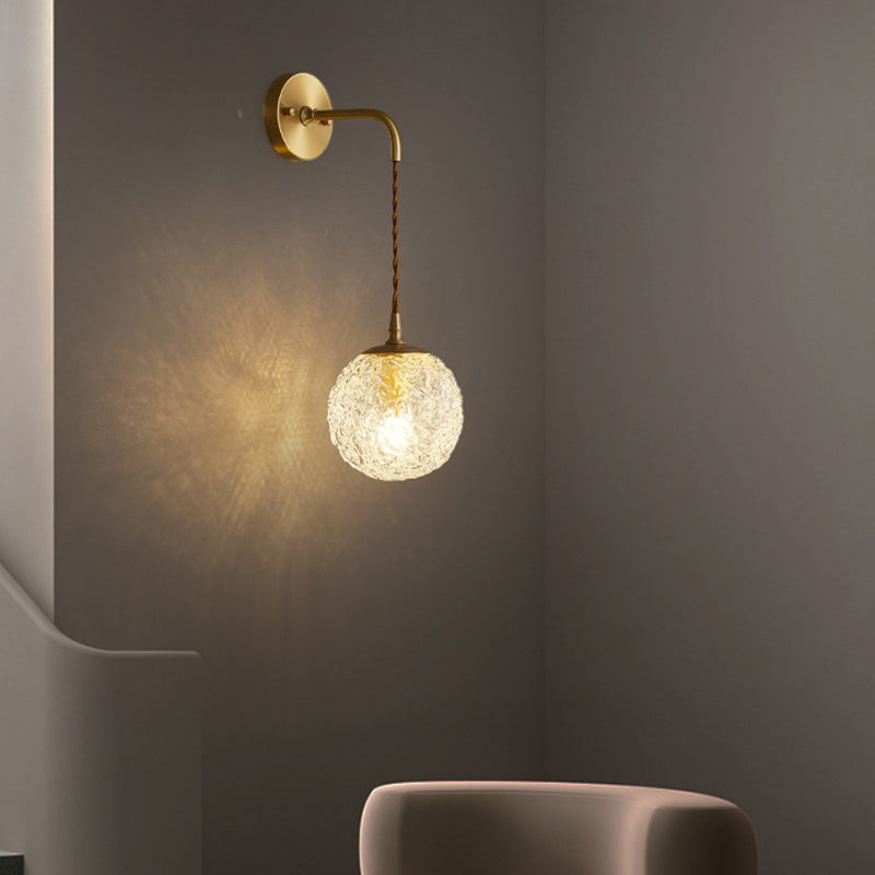 Bedroom Sconce Light Fixture Modern Style Gold Wall Mounted Lighting with Ball Crystal Shade