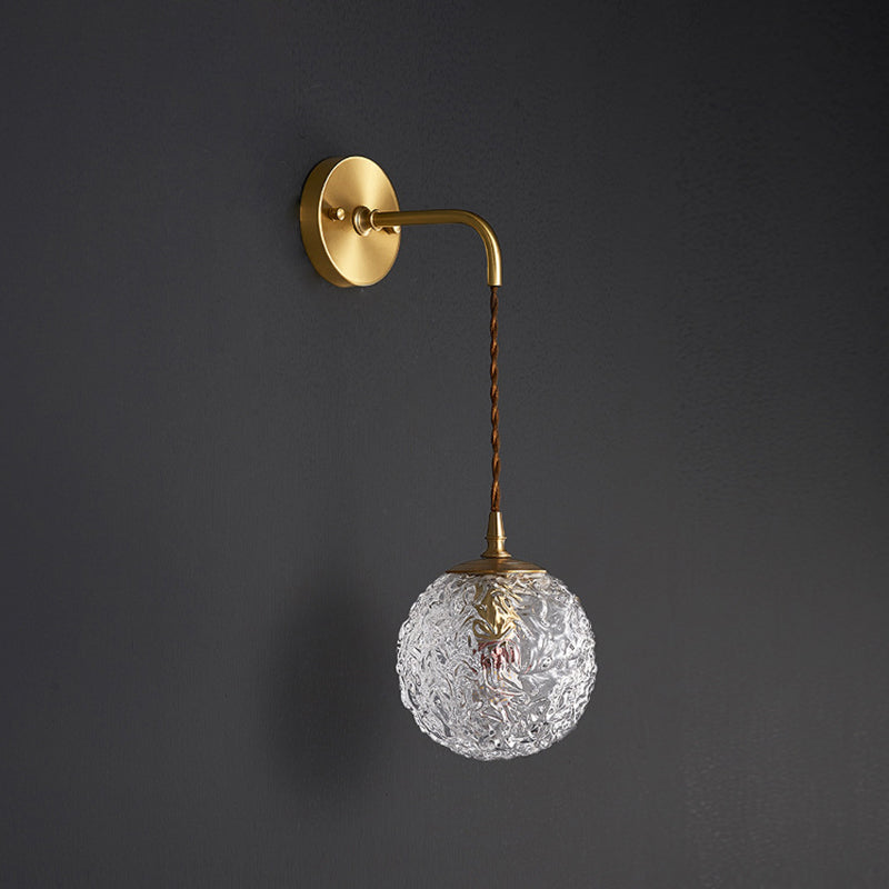 Bedroom Sconce Light Fixture Modern Style Gold Wall Mounted Lighting with Ball Crystal Shade