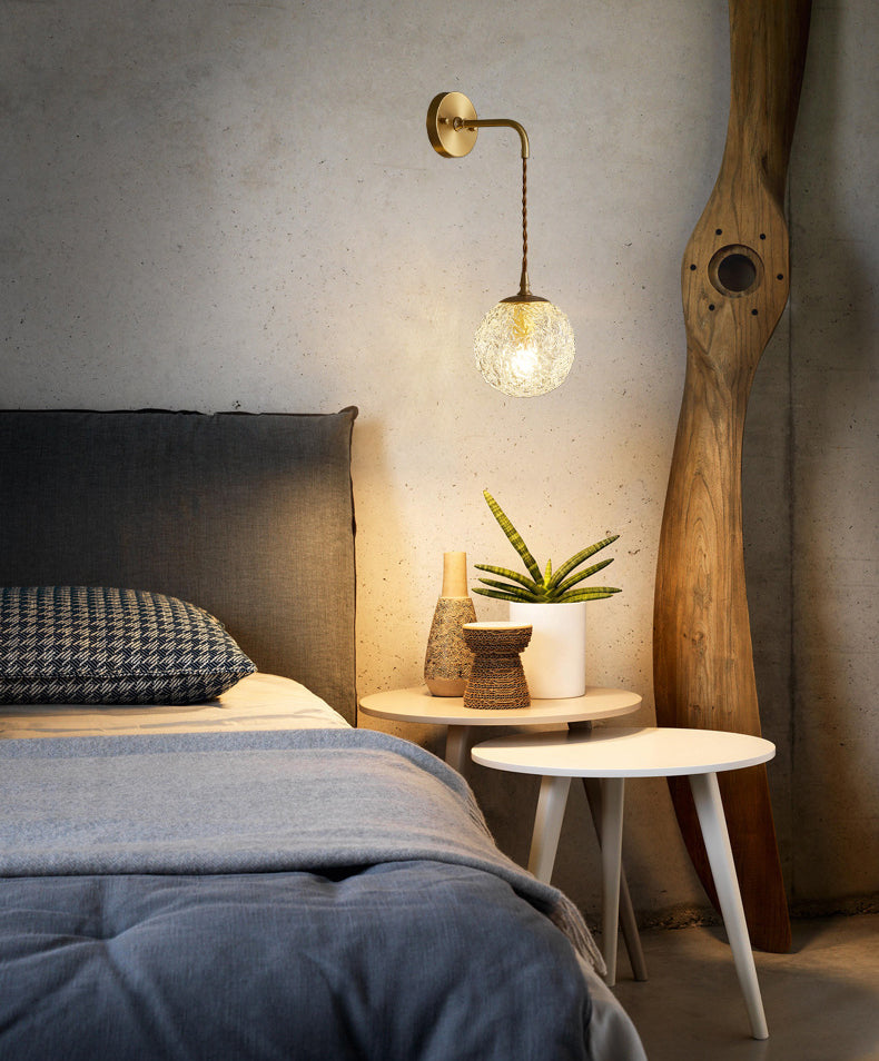 Bedroom Sconce Light Fixture Modern Style Gold Wall Mounted Lighting with Ball Crystal Shade