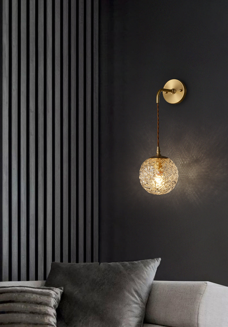 Bedroom Sconce Light Fixture Modern Style Gold Wall Mounted Lighting with Ball Crystal Shade