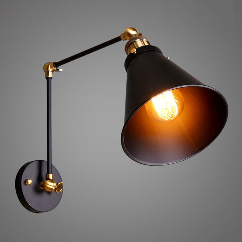 Black Cone Wall Sconce in Industrial Retro Style Wrought Iron Wall Lamp for Interior Spaces
