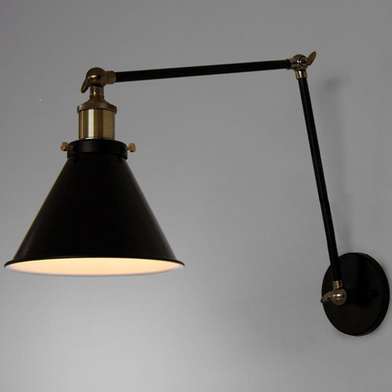 Black Cone Wall Sconce in Industrial Retro Style Wrought Iron Wall Lamp for Interior Spaces