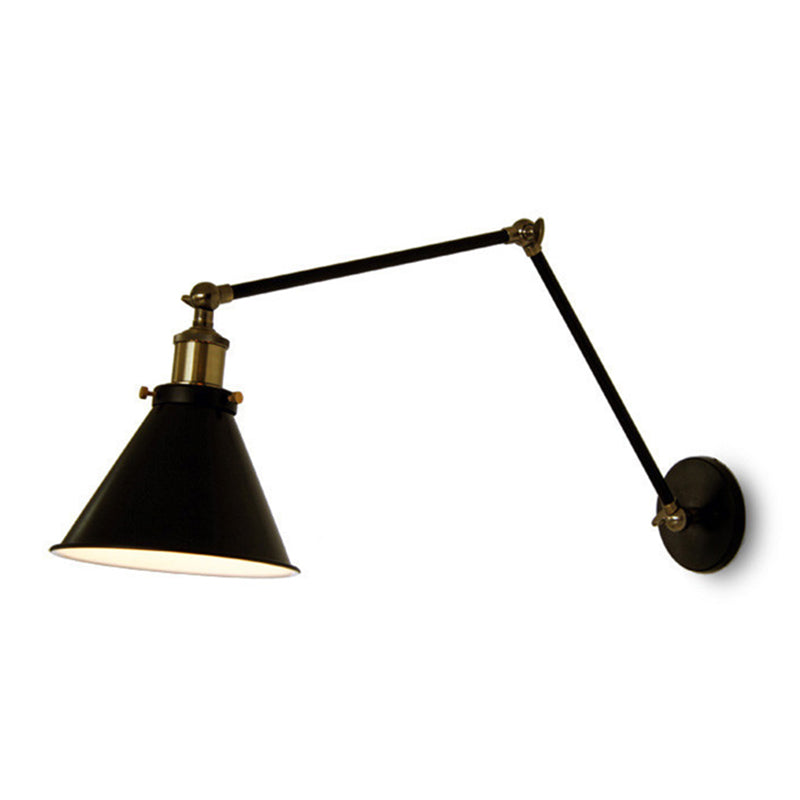 Black Cone Wall Sconce in Industrial Retro Style Wrought Iron Wall Lamp for Interior Spaces