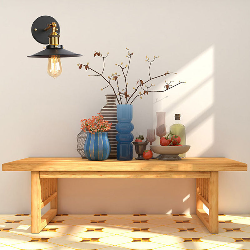 Black 1-Light Hanging Wall Lamp in Industrial Retro Style Aluminium Cone Wall Lamp with Iron Shade