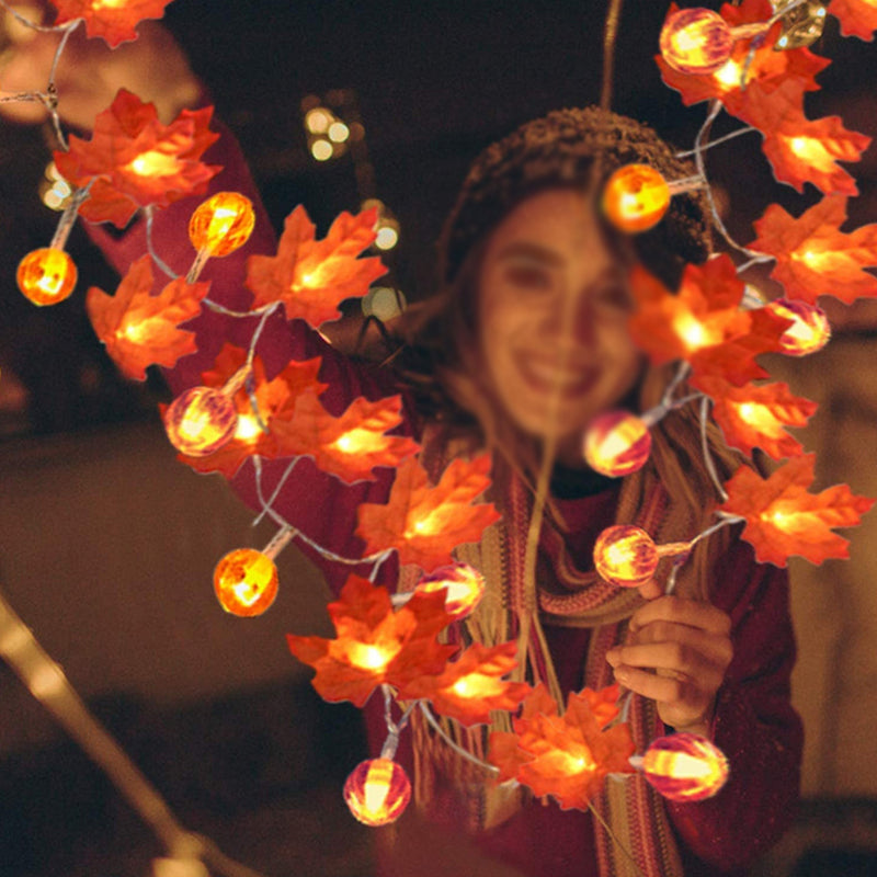 Orange Maple Leaves LED String Art Decor Plastic Battery Operated Festive Light