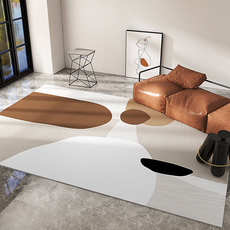 White Tone Simple Area Rug Polyester Abstract Color Block Carpet Stain Resistant Rug for Home Decor