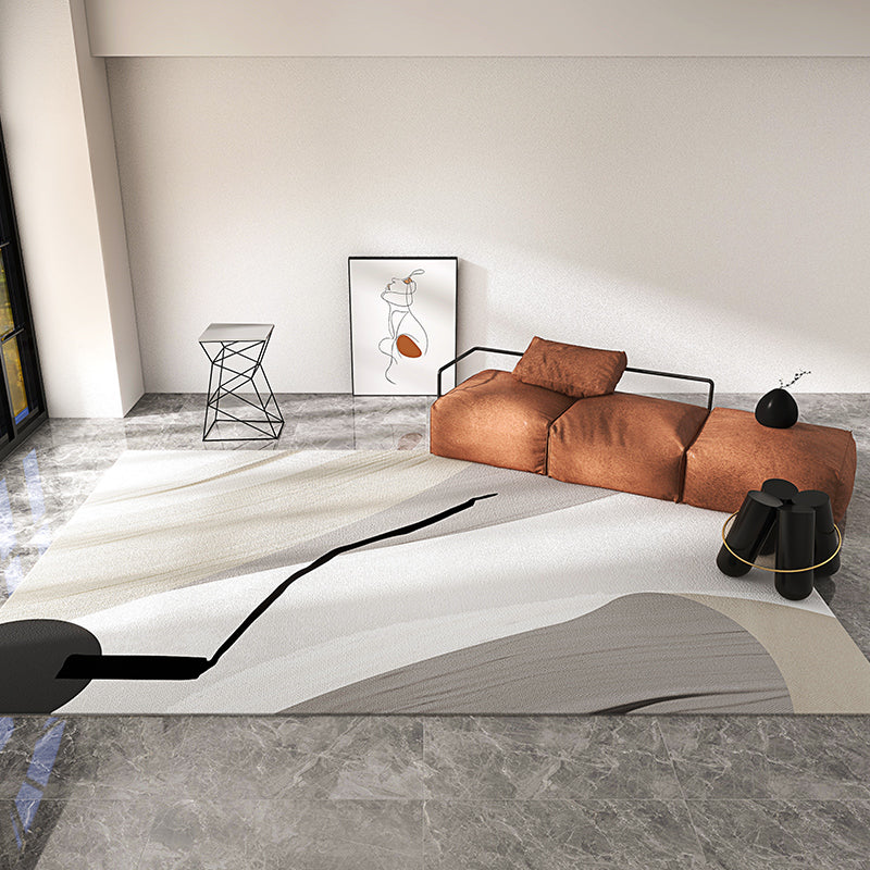 White Tone Simple Area Rug Polyester Abstract Color Block Carpet Stain Resistant Rug for Home Decor