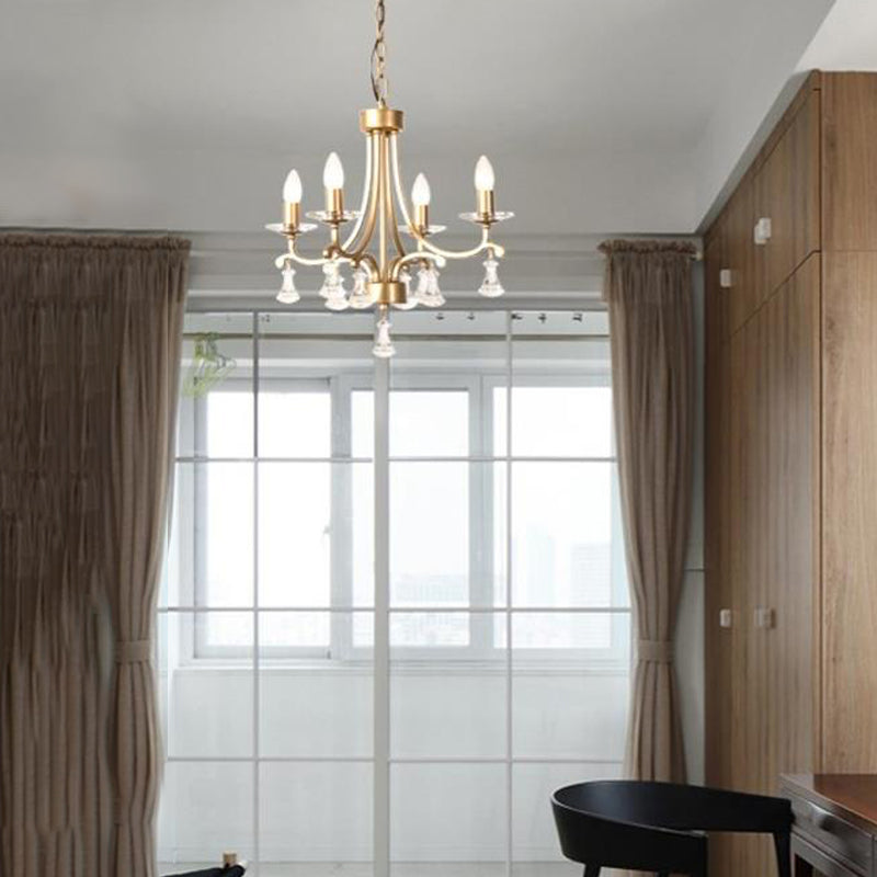 Messing Starburst Hängende Kronleuchter Modernismus 4 Lampenmodelle Deckenleuchte mit klarem Kristallabfall