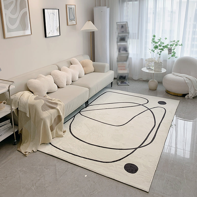 White Tone Modern Indoor Rug Polyester Abstract Lines Carpet Stain Resistant Rug for Home Decoration