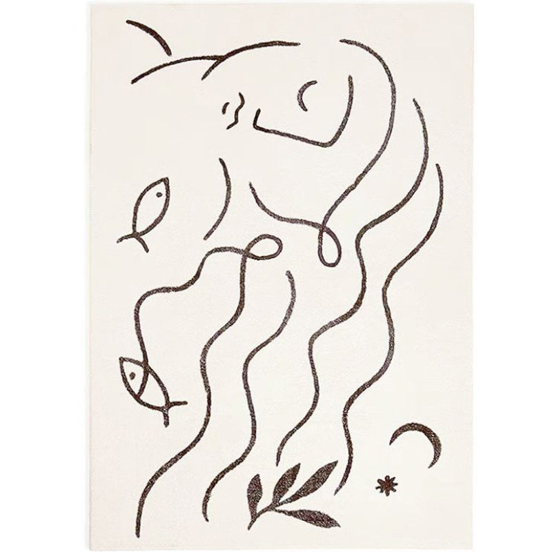 White Tone Modern Indoor Rug Polyester Abstract Lines Carpet Stain Resistant Rug for Home Decoration