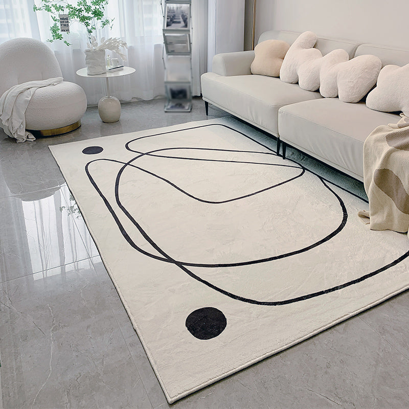 White Tone Modern Indoor Rug Polyester Abstract Lines Carpet Stain Resistant Rug for Home Decoration