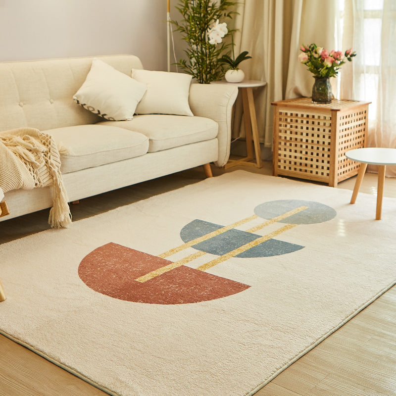 White Tone Casual Area Carpet Polyester Color Block Indoor Rug Anti-Slip Backing Rug for Living Room